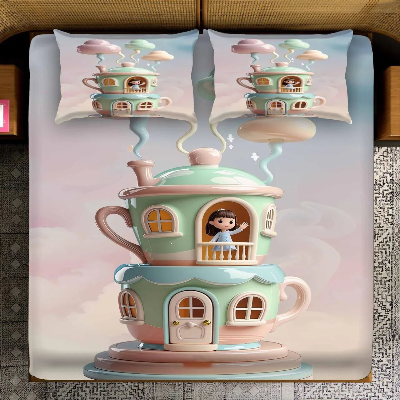 Fairy Tale Collection Double Bedsheet | Digital Print Set – Blue - VIRASAAH